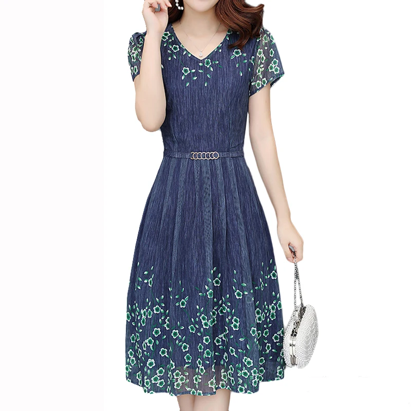 Женские летние платья новые винтажные шифоновые с принтом бохо V образным