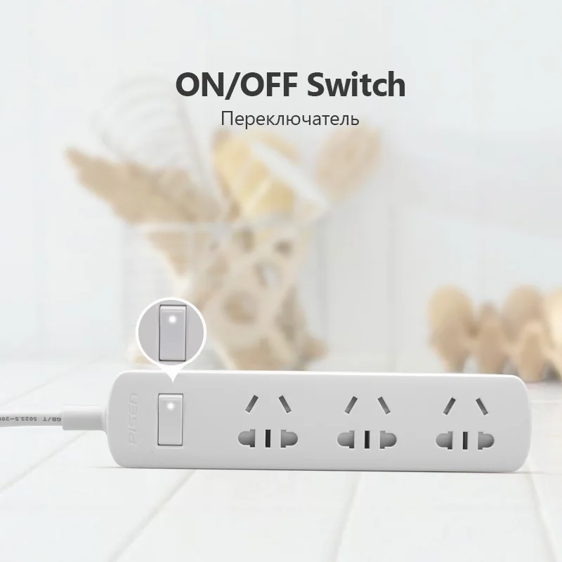 Pisen 3 розетки Мощность полосы Электроника Smart Расширители plug с ЕС адаптер Мощность Кнопка Стабилизатор напряжения