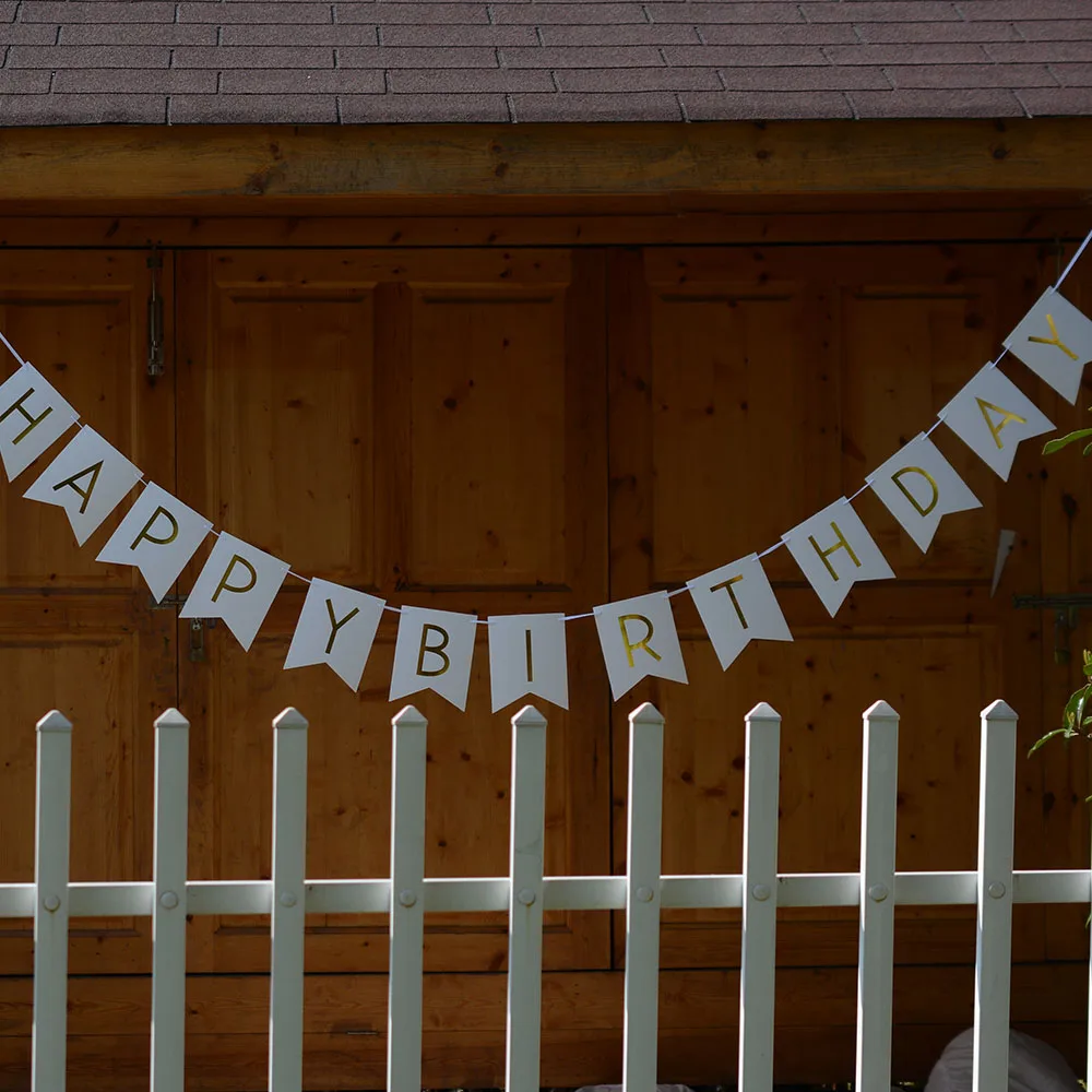 13 шт./компл. Белые и розовые счастливые Баннеры для дня рождения золотые письма