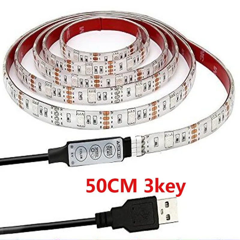 50cm 3key white pcb 1 м 2 м 3 м ТВ USB водостойкий SMD светодиодные полосы 5050 RGB многоцветный ТВ фон Настольный фон с подсветкой ТВ Компьютерный дисплей - Испускаемый цвет: 50cm 3key white pcb