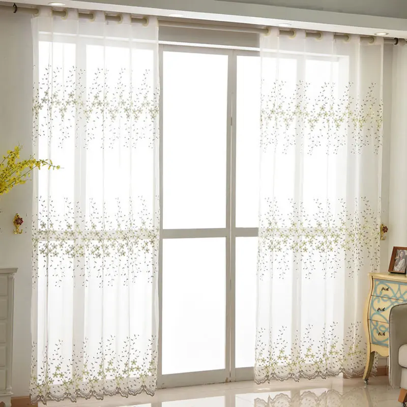 Кофейные белые бежевые синие тюлевые шторы с вышивкой для гостиной вуаль