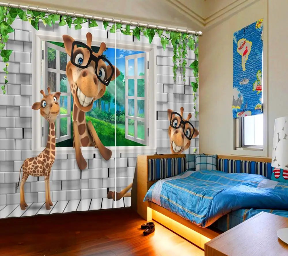 

blackout curtains customize animal curtains living room Bedroom curtains for baby room stereoscopic curtains