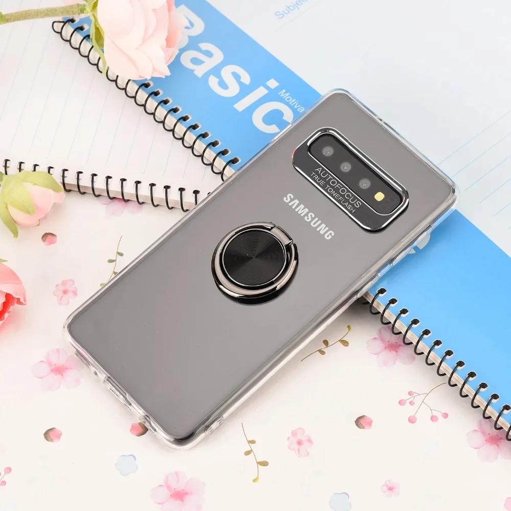 Чехол подставка с кольцом на 360 пальцев для Samsung S10 Plus S10e прозрачный акриловый