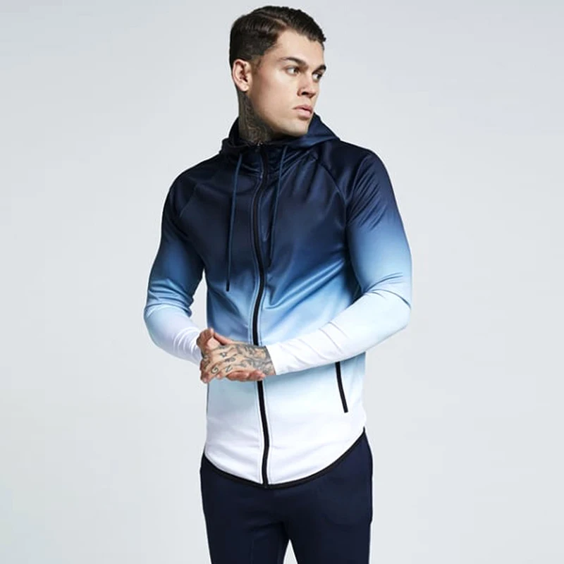 Navy-White 1-1 Куртка для бега, мужская спортивная куртка, спортивная одежда, куртки для бега, толстовки для бега на молнии с капюшоном, мужская спортивная куртка, топ с 3D принтом - Цвет: Navy-White 1-1