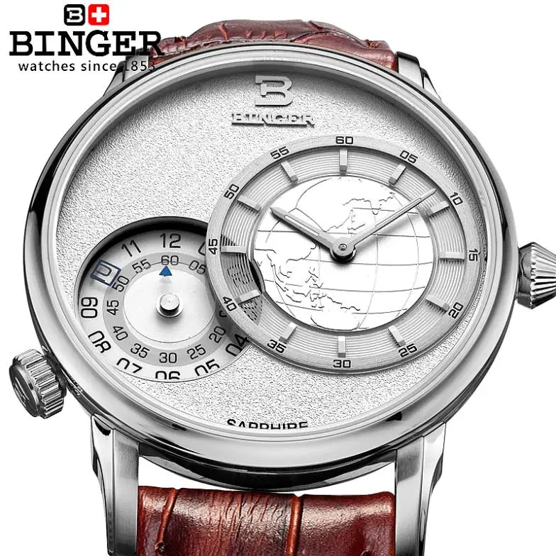 Швейцарские мужские часы, люксовый бренд, наручные часы, BINGER, 18K золото, кварцевые часы с кожаным ремешком, водонепроницаемые часы, BG-0389-6