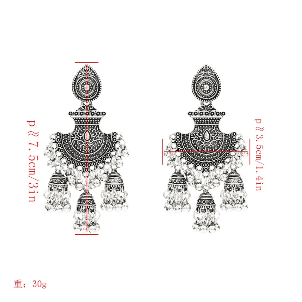 Индийские серьги для женщин окисленные большие длинные подвески Jhumka с