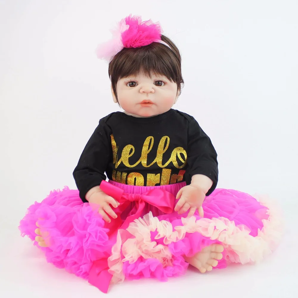 55 см полный силикона Reborn Baby Doll как настоящие девочка бонекас Виниловый фон для