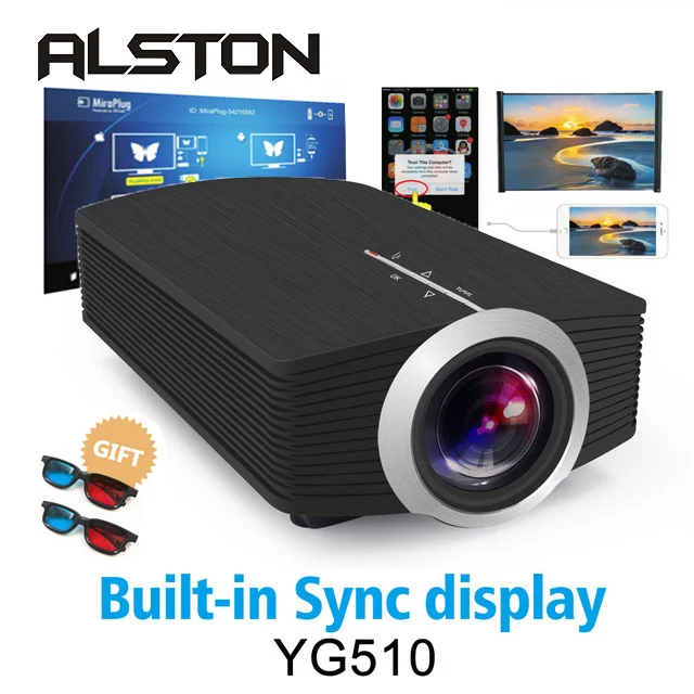 YG510 sync display ALSTON YG500 обновленный YG510 мини-проектор 1080P 1800 люмен портативный ЖК-светодиодный проектор домашний кинотеатр USB HDMI 3D проектор бас-динамик - Цвет: YG510 sync display