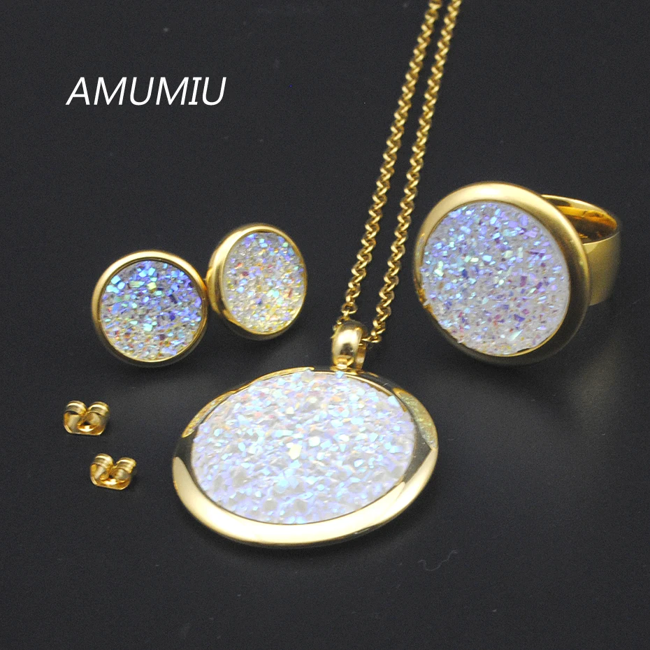 AMUMIU Ювелирные наборы подвеска серьги кольцо для женщин новый белый сломанный
