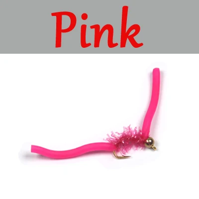 Pink 10pcs ICERIO 10PCS San Juan Worm Brass Bead Head Squirmy Wormy Fly Trout Fly Fishing Lures Nymphs#10 - Цвет: Pink 10pcs