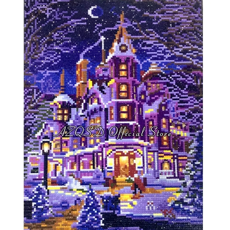 LED3001 AZQSD алмазная живопись пейзаж зимний светодиодный светильник DIY 30x40 см Алмазная мозаика дом полный набор настенное искусство в рамке Рождественский подарок - Цвет: LED3001