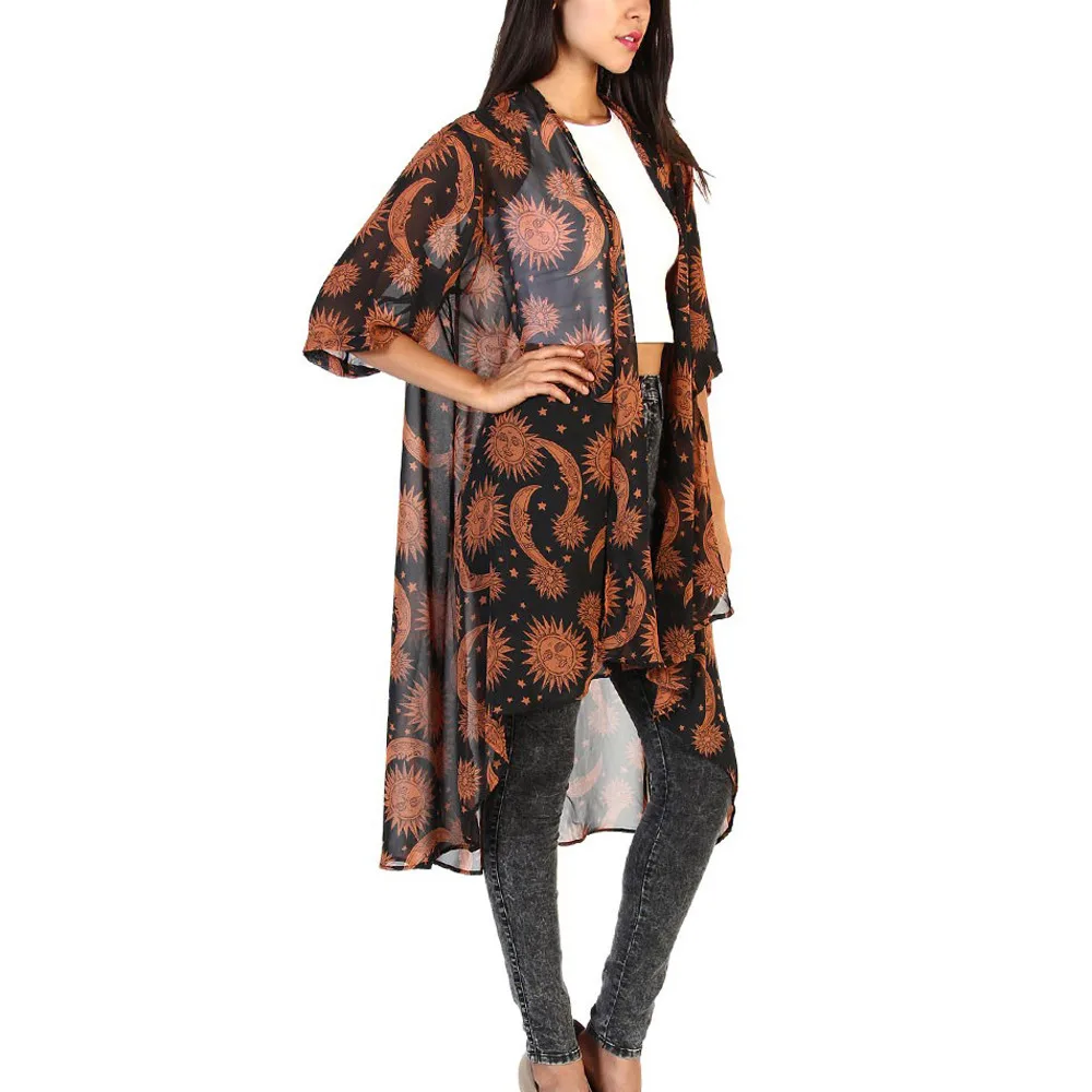 Женское повседневное винтажное кимоно S ~ 5xl длинный вязаный крючком шифоновый