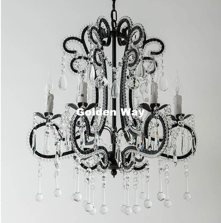 

Free Shipping Nordic Black Vintage Crystal Chandelier D56cm H65cm E14 LED Suspension Luminaire For Dining Room Home Decorations