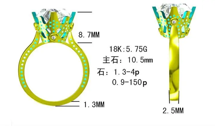9,5 мм подушка натуральный. 40ct Алмазный Твердый 14 k W/золото обручальное полукрепление кольцо