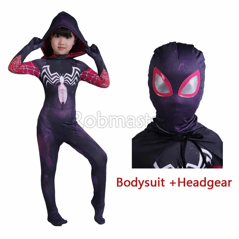 3D печатных детей гвеном Косплей Костюм с капюшоном Zentai девочек Веном симбиот костюм паук Гвен Стэйси костюм Спайдермен плащ костюм - Цвет: Clothes with mask