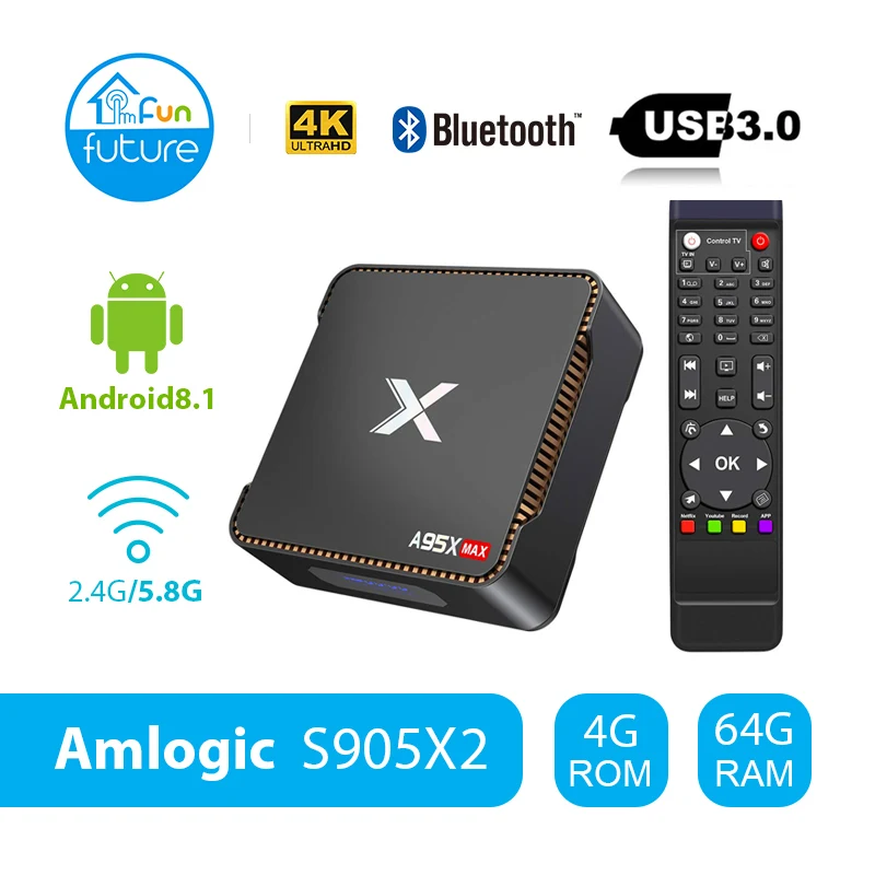 2019 A95X MAX X2 Android 8 1 4G/64G Amlogic S905X2 2 4G & 5G Wifi BT 4 1000 M Smart tv Box set top box PK T9 X96max|ТВ-приставки и
