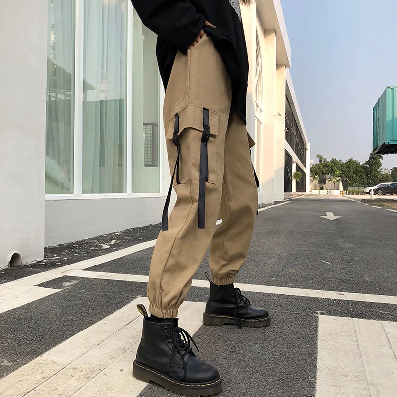 Хип хоп Уличная черный хаки штаны карго для женщин Дамские шаровары повседневное