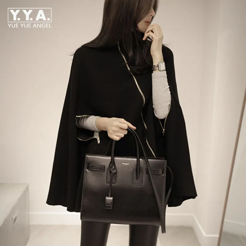 Женская шерстяная накидка с воротником стойкой свободного кроя|cape coat|wool blend coatcoat