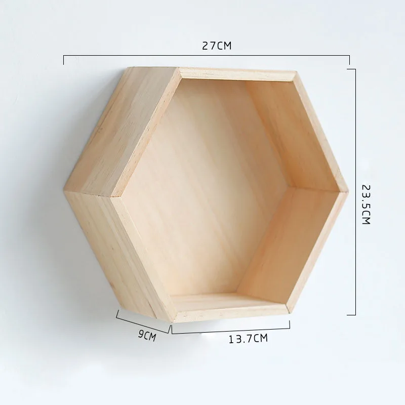 Wood color Скандинавская деревянная Шестигранная полка железная металлическая Настенная Декорация плавающая полка Современная Настенная подвесная полка Геометрическая декоративная настенная полка - Цвет: Wood color