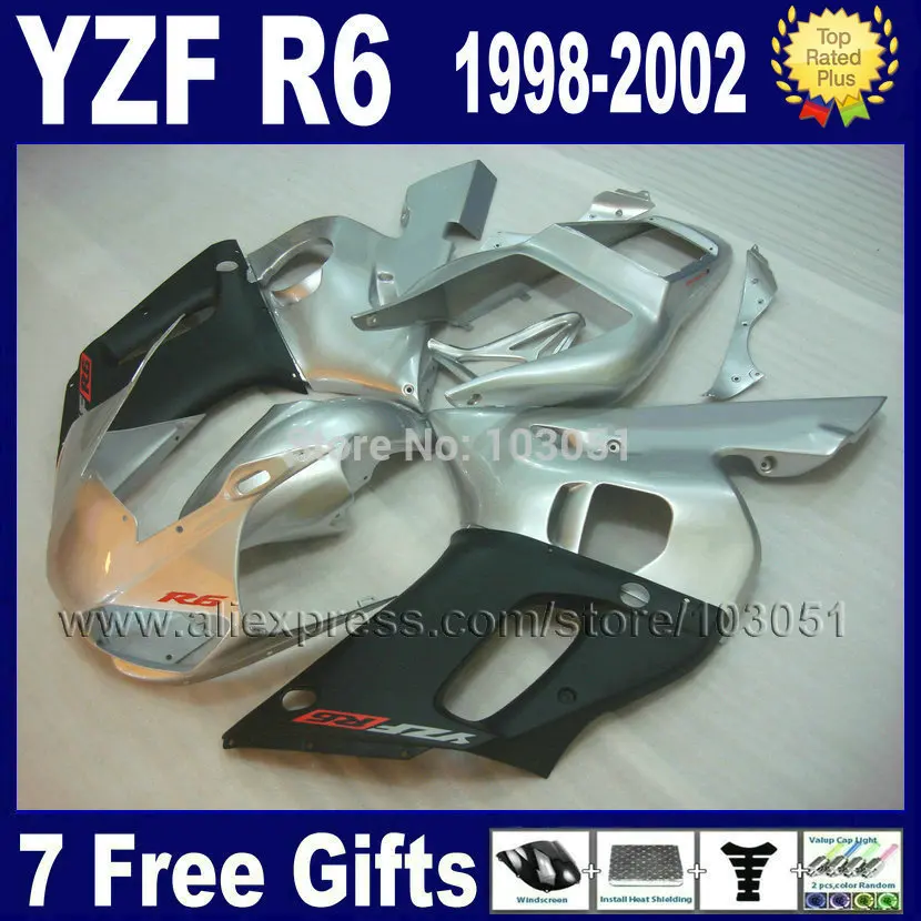 Обтекатели для мотоцикла YAMAHA R6 1998 1999 2002 серебряный матовый черный YZF 98 99 00 01 02