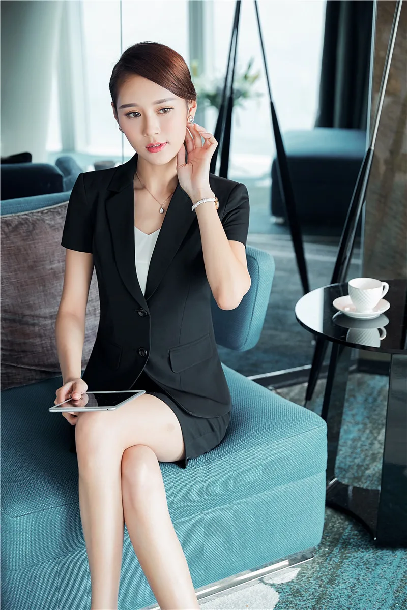 Новая Мода 2017 Лето короткий рукав формальный Блейзер Пальто для офиса Дамская