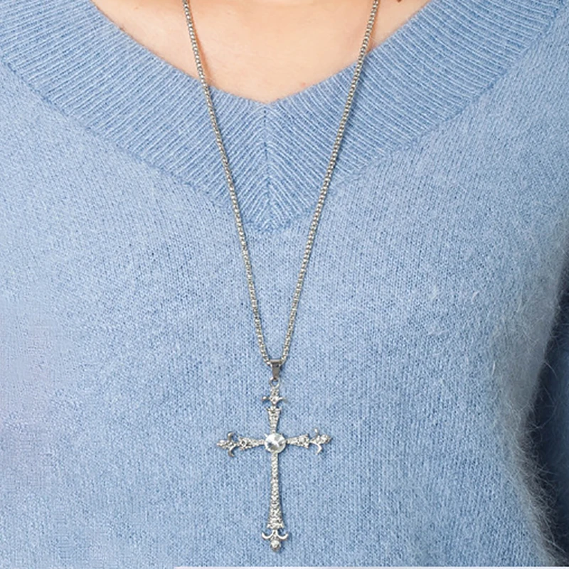 Ожерелья кресты серебряного цвета с кулоном Иисуса ювелирные изделия для женщин - Фото №1
