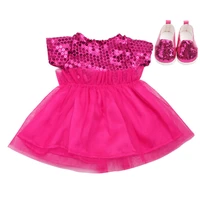 18 inch girls doll dress pink skirt lace evening gown with shoes american born clothes baby toys fit 43 cm baby dolls c386
