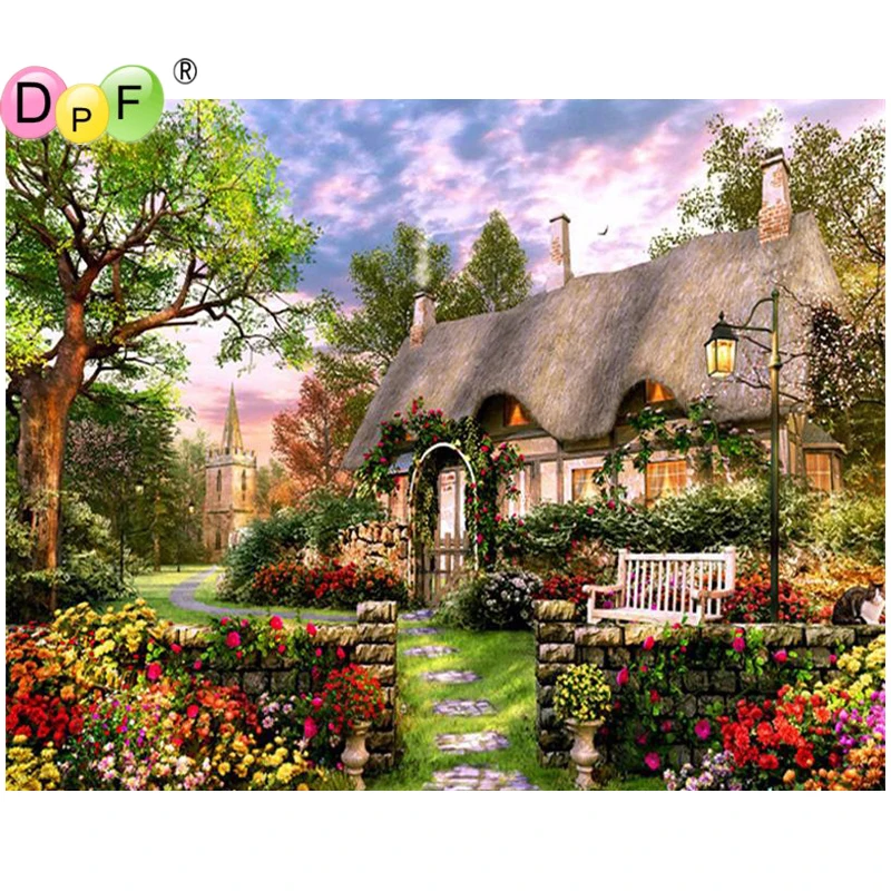 

DPF полный квадрат 5DDIY Алмазная картина вышивка крестиком маленький дом путь Алмазная вышивка горный хрусталь Алмазная мозаика картина пода...