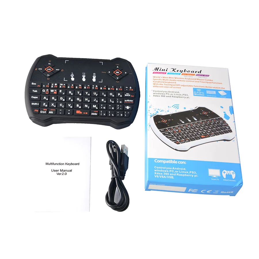 2 4 ГГц мини беспроводная клавиатура для Windows Android smarttv Английский русская версия