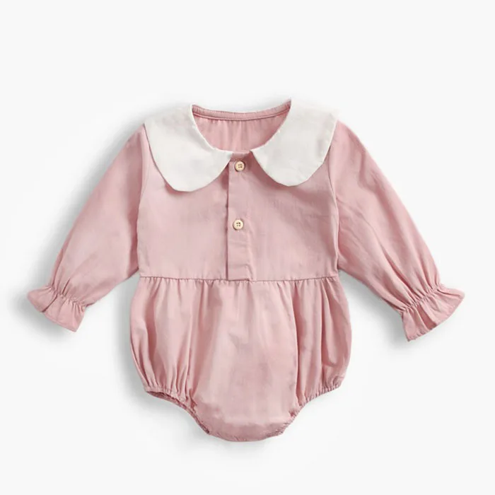 Pink doll collar Комбинезон для новорожденных девочек, хлопковый клетчатый комбинезон с длинными рукавами, весенне-осенняя одежда для маленьких девочек 0-3 лет - Цвет: Pink doll collar