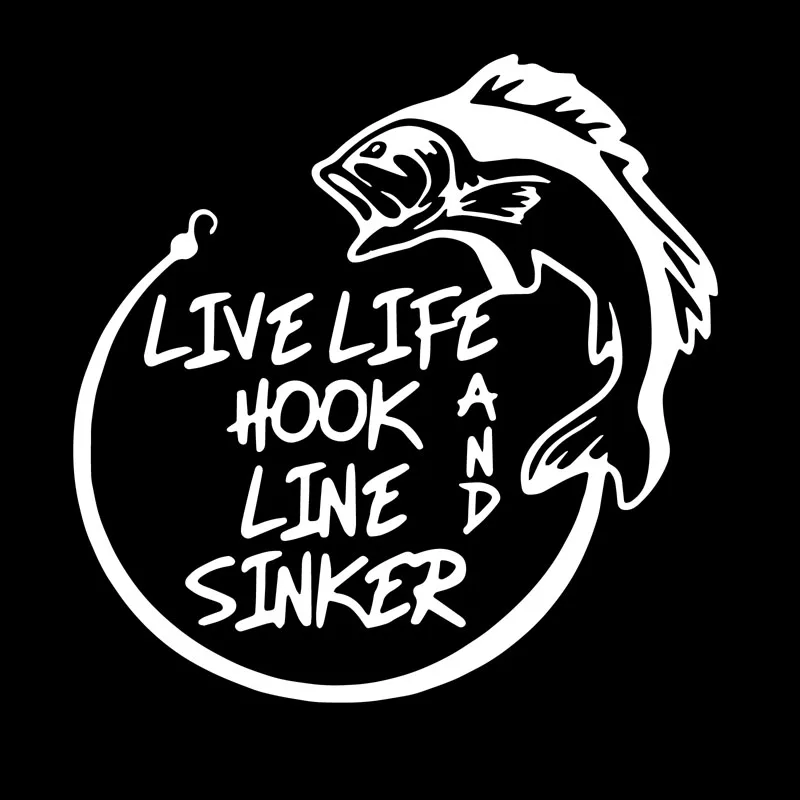 YJZT 14.5CM*14.6CM Car Sticker Live Life Hook A Line D Sinker Fishing Decal Vinyl Art Decor Black/Silver C24-0512 | Автомобили и