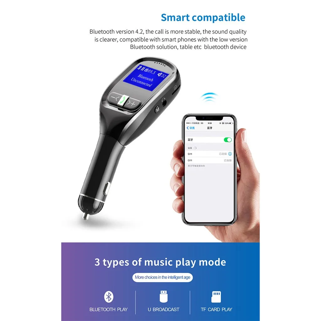 Nulaxy беспроводной Bluetooth автомобильное зарядное устройство комплект fm-передатчик модулятор Громкая связь вызов аудио MP3 плеер AUX порт двойной USB зарядное устройство