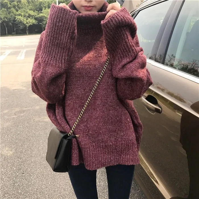 4 Color High Quality Women Knitted Tops Solid Casual Turtleneck Loose Sweater Spring Autumn Long Sleeve Short Pullovers | Женская одежда