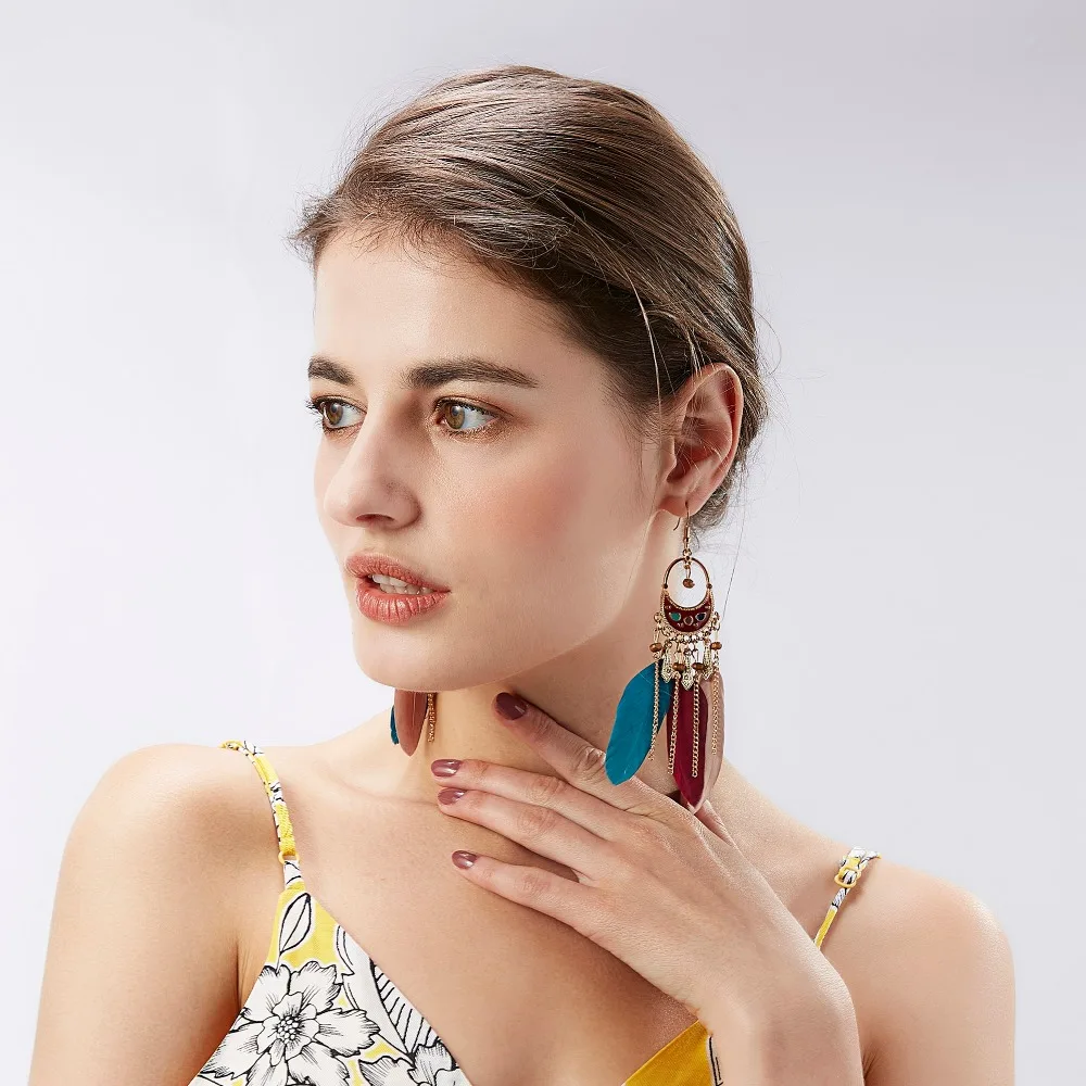 Rinhoo Bohemian Ethnic Long Statement Colorful Tassel Drop Earrings Boho Beads Fringe Earrings Women Fashion Dangle Earring