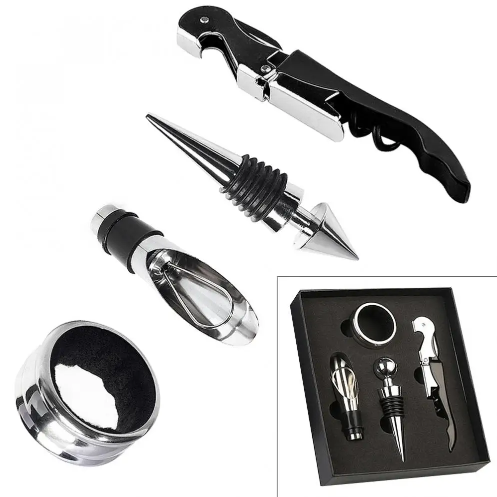 

4pcs/lot Stainless Steel + ABS Wine Tool Sets with Bottle Opener Wine stopper Wine Accessory Kit Gifts for Wine Tools
