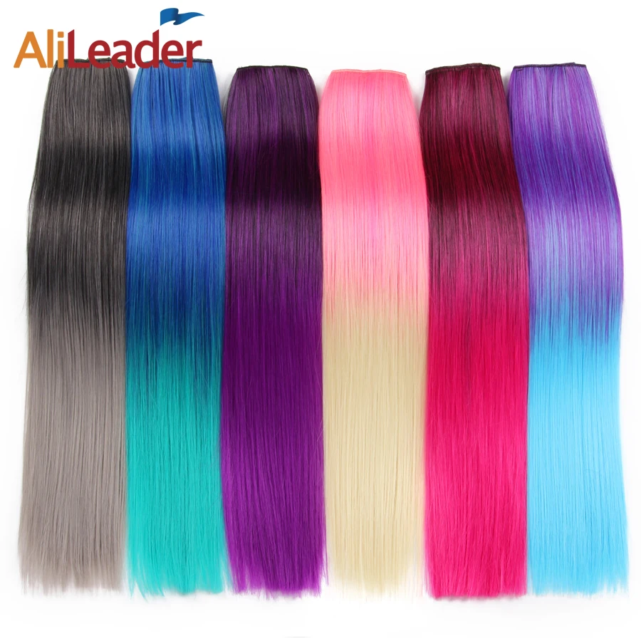 Alileader, 22 дюйма, 120 г, длинные прямые волосы для наращивания, Черные искусственные накладные синтетические накладные волосы, фиолетовые, 26 цветов, доступны Омбре, заколки