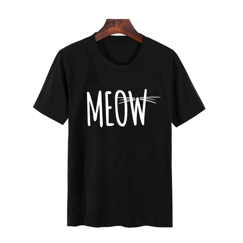 Футболка LUSLOS MEOW женская с надписью Повседневная рубашка круглым вырезом милый