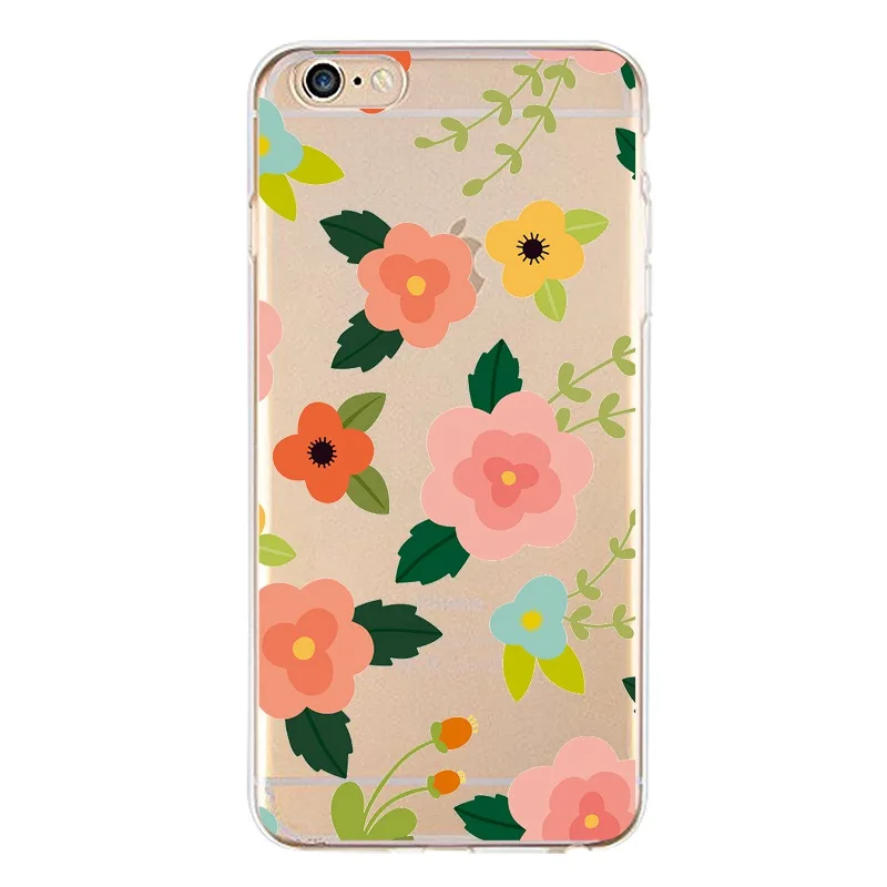 Мягкий прозрачный чехол из ТПУ с цветочным рисунком для iPhone 4/4S 5 5S 6 6plus 7 8plus x