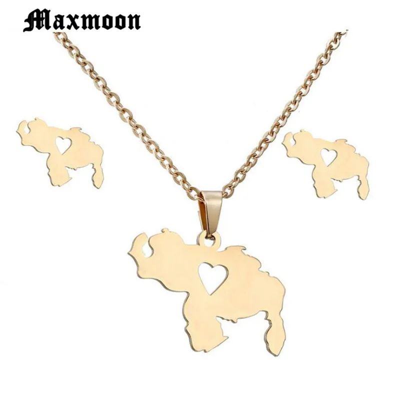 Кулон и серьги Maxmoon с картой ожерелья для женщин/девушек золотой цвет Детские