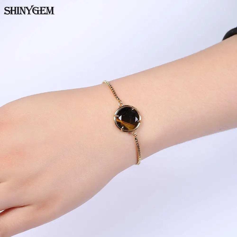 ShinyGem Natural Round Crystal Charm Bracelets Gold Plating Plated Tiger Eye Aventurine Citrines Stone for Women | Украшения и