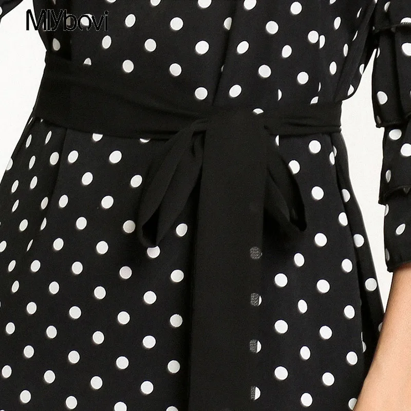 В платье в горошек 2018 новый летний Для женщин О образным вырезом Половина рукава