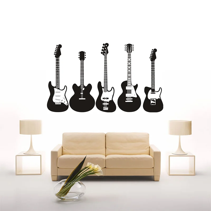 POOMOO Настенный декор настенная Виниловая наклейка для спальни рок Электрогитары