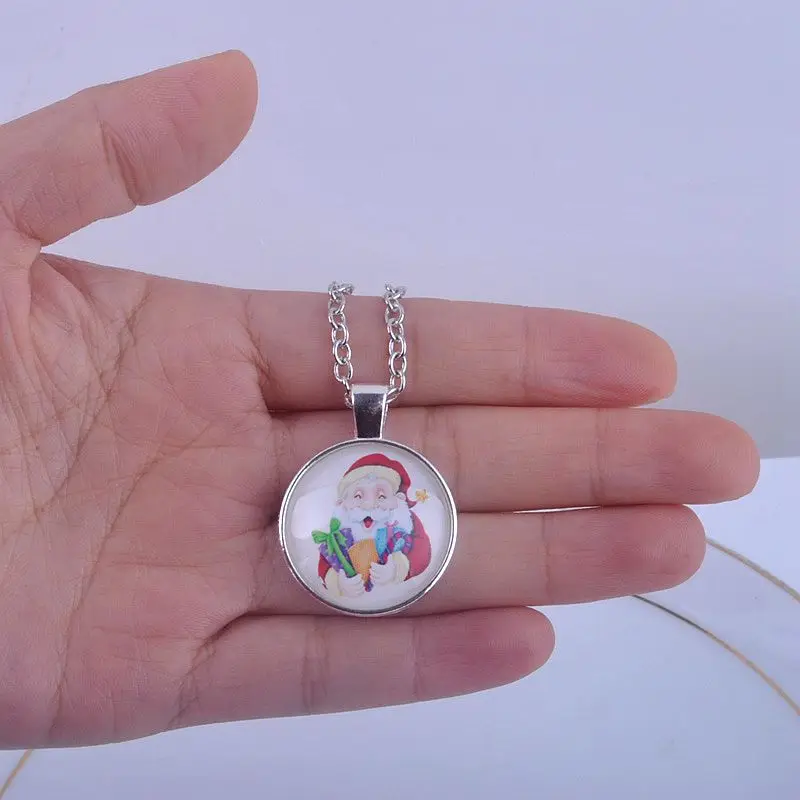Рождественский подарок ожерелье стеклянный кабошон картинка с Санта-Клаусом