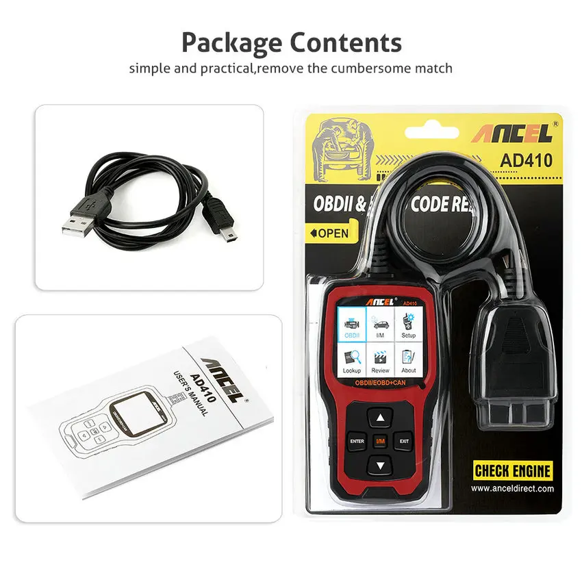 OBD2 Automotive Scanner Ancel AD410 Car Detector Auto Diagnostic Code Reader with O2 Sensor Tester PK AD310 NT201 ELM327 |