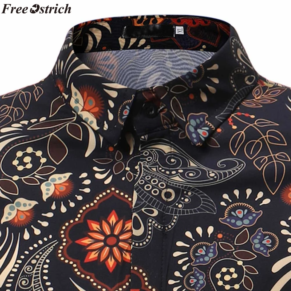 Бесплатная Страусиная Мужская рубашка 2019 Новая модная льняная мужская