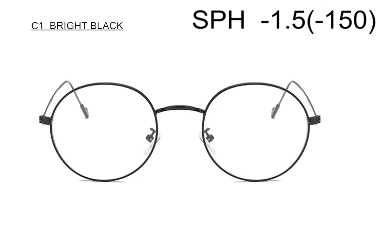 SUMONDY SPH-1,0 до-6,0 по рецепту очки для близорукости для мужчин и женщин Элегантная круглая оправа из сплава очки с диоптриями оптические очки Готовая продукция UF44 - Цвет оправы: C1 (-1.5)