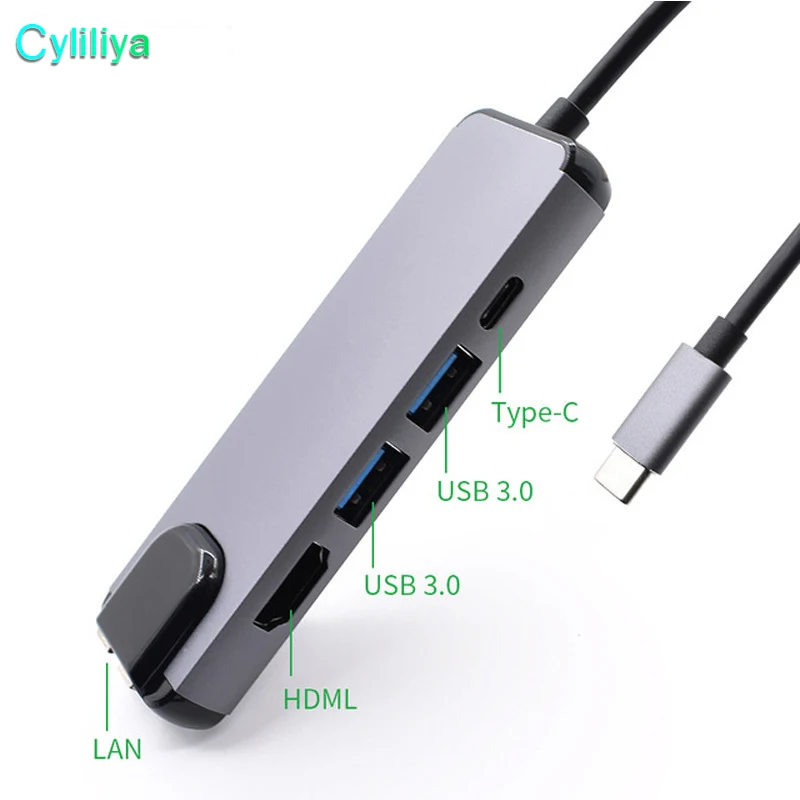 5 in 1 USB Type C Hub Hdmi 4K to Gigabit Ethernet Rj45 Lan Adapter for Macbook Pro Thunderbolt 3 USB-C Charger Port | Электроника