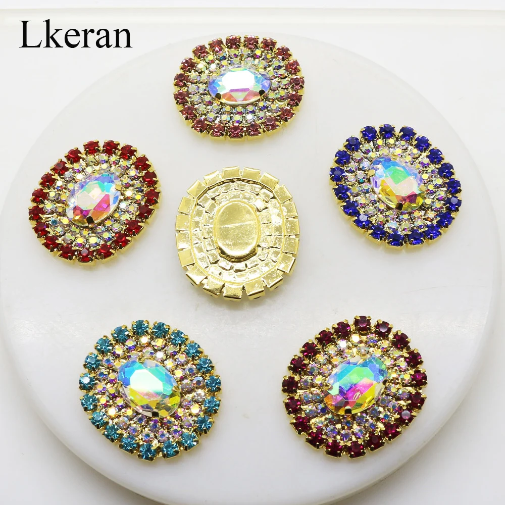 Модная блестящая овальная пуговица с ромбовидными стразами 2 шт. 26*30 мм