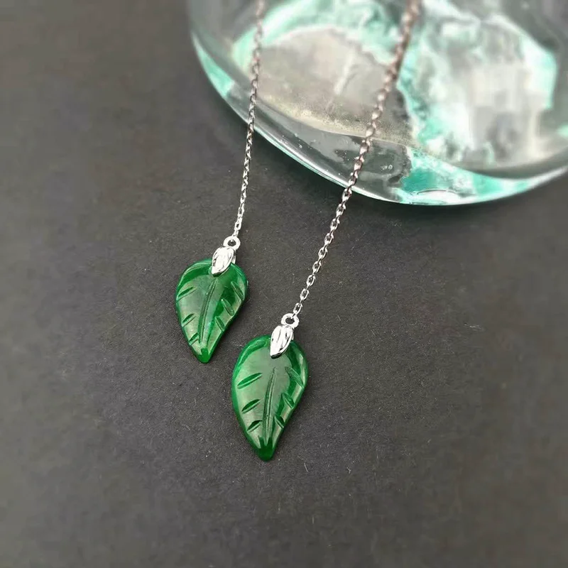 925 Silver Designer Natural Gemstone Jade Ear line Long Drop Earrings For Women Jewellery Accessories Boucles D'Oreilles | Украшения и