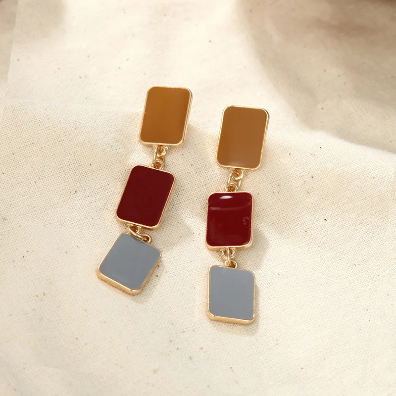 Корейские модные красочные серьги Геометрические Квадратные капли для женщин